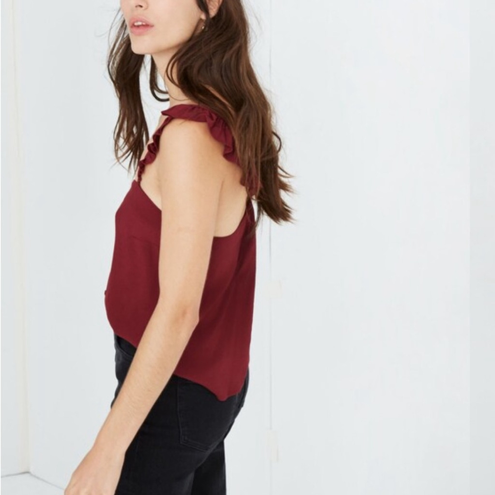 Madewell Ruffle-Strap Cami Top Burgundy Wine Red size 6 - Picture 2 of 10